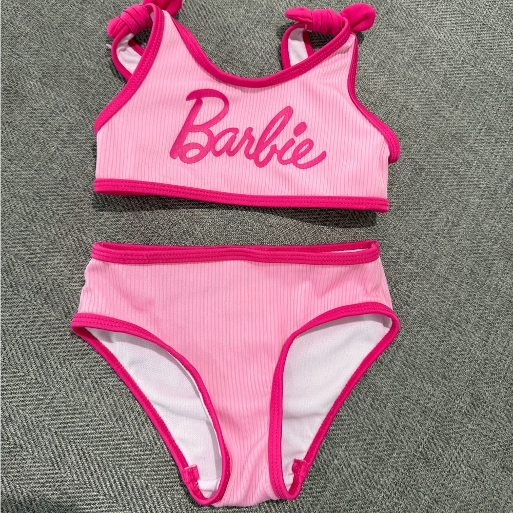 Barbie Pink Two-Piece Girls Swim Set with Hot Pink Trim